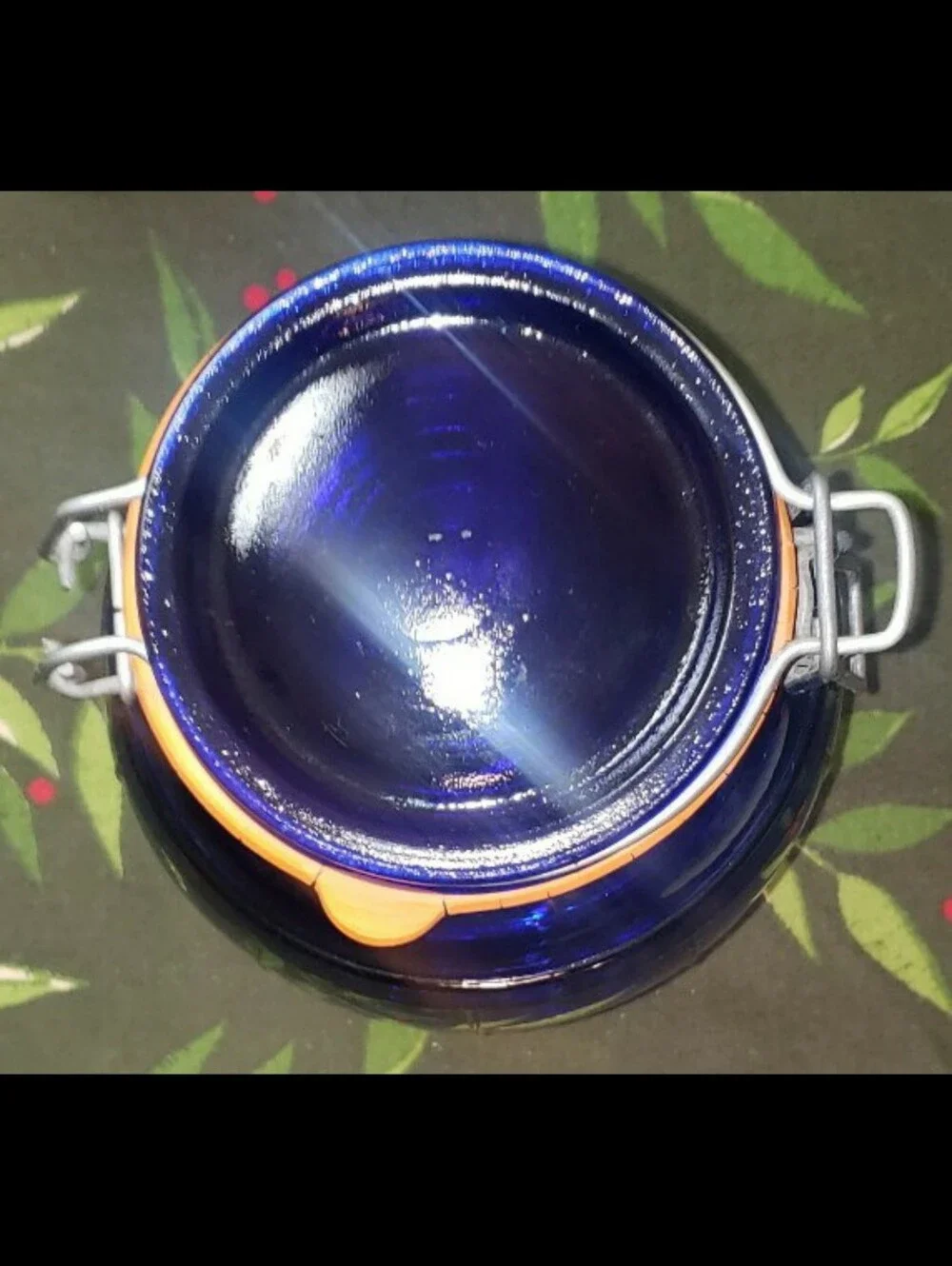 Vintage Barrel Shaped Cobalt Blue Wire Bail Top Glass Jar